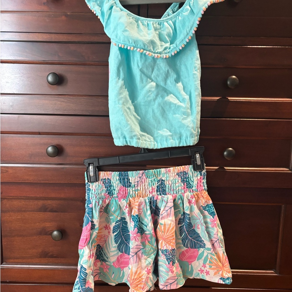 Tommy Bahama Girls' Aqua Top and Tropical Print Skirt Set